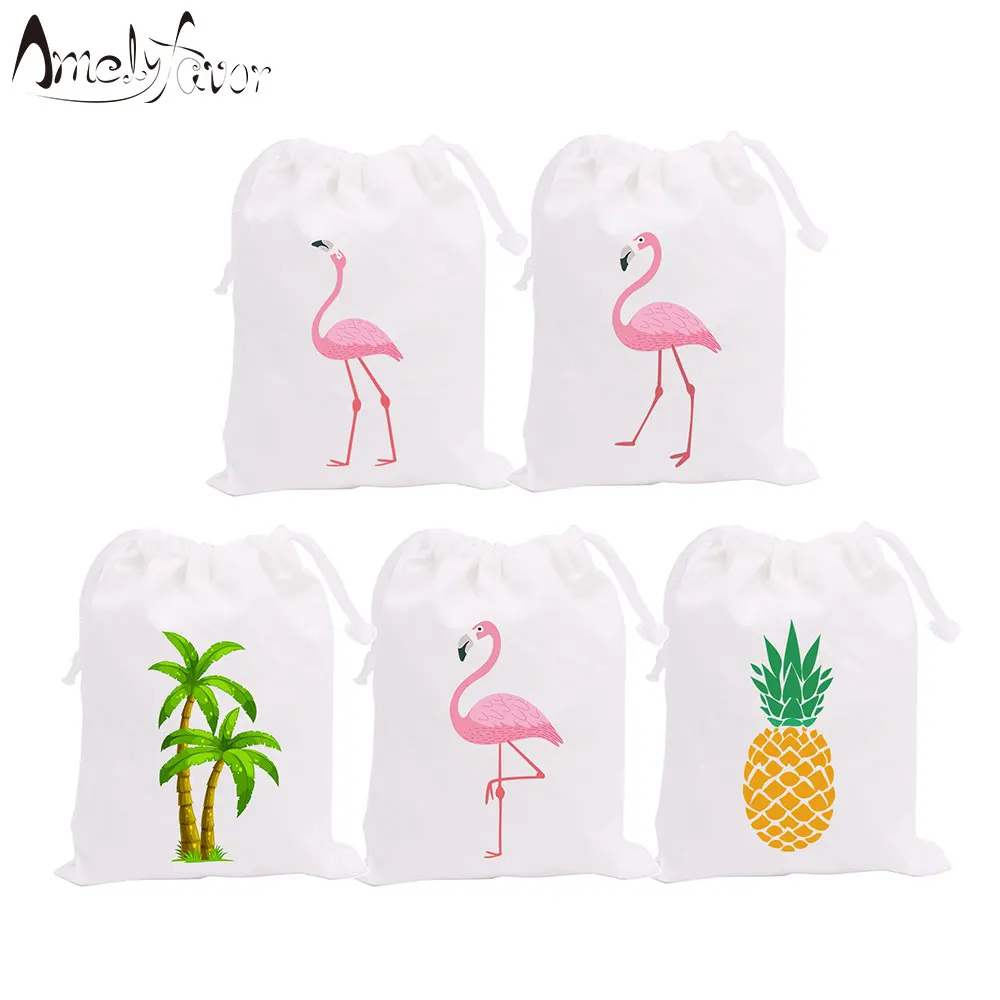 

Flamingo Theme Party Favor Bags Candy Gift Bags Flamingos Pineapple Coconut Palm Holiday Decorations Party Container Supplies