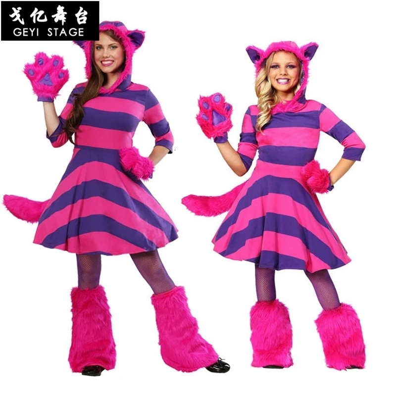 

Alice in Wonderland's Cheshire Cat Cosplay dress for grown-up children Halloween costume costume costume party father-child suit