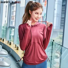 Женская Спортивная толстовка с капюшоном, Облегающая рубашка для йоги, эластичная футболка для бега, тренировок, фитнеса, дышащие топы для йоги, блузка для спортзала и тренировок