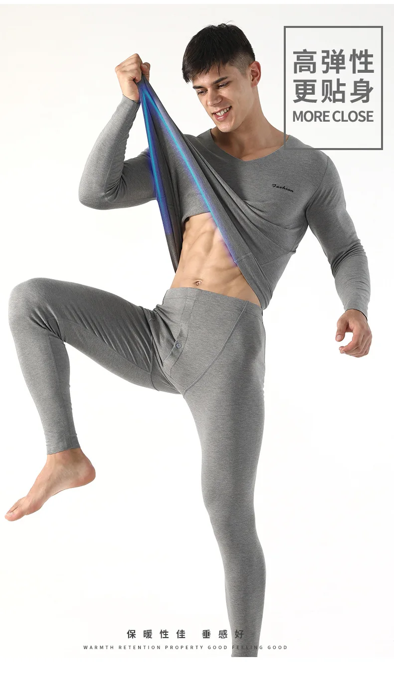 Sets Plus Velvet Warm Long John O-Neck Thermal Undershirts Trousers Winter Men Long Johns Thicken Men's Thermal Underwear wool long johns