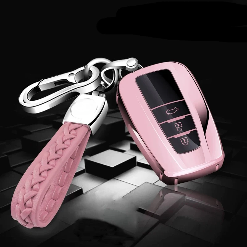 Pink with keychain Мягкий чехол для ключей из ТПУ для Toyota Avalon 8 Camry Levin IOZA CHR - Название цвета: Pink with keychain