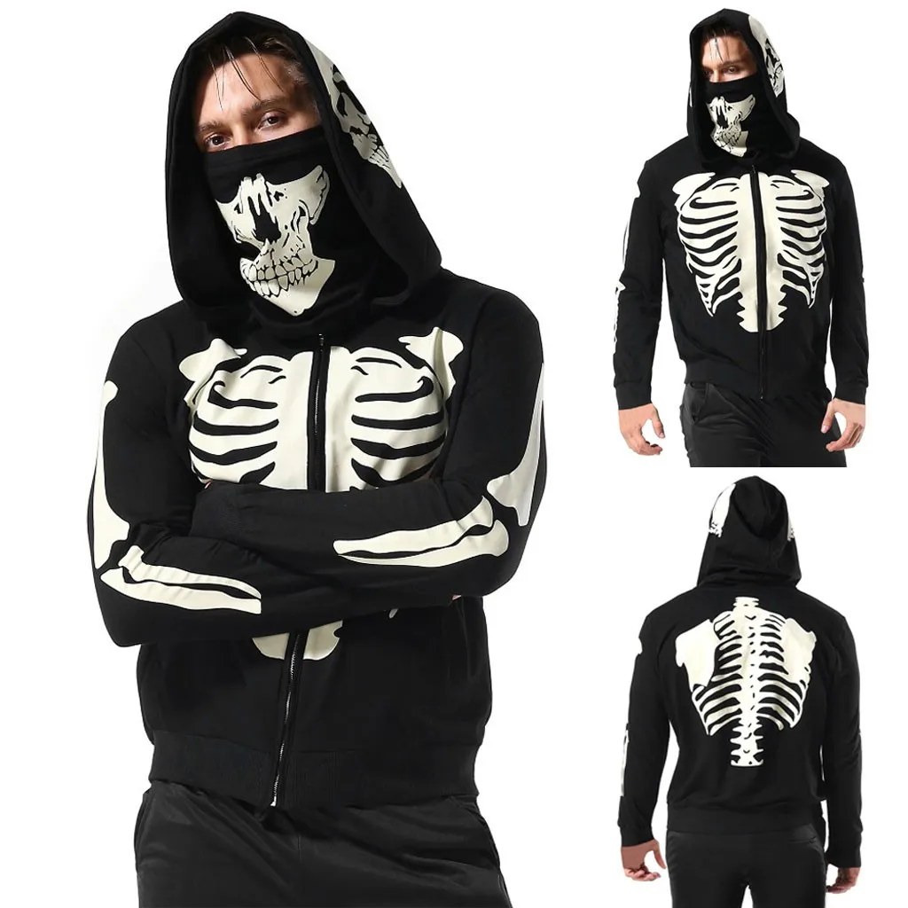 

Sweatershirts Male/Women stranger things Couple hoodies Skull Splicing Mask Pullover Long Sleeve Hooded Tops Blouse Sweatshirt