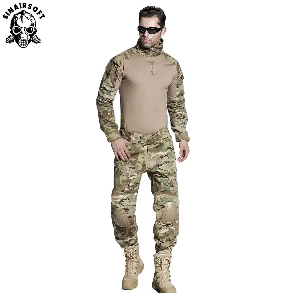 SINAIRSOFT Military Uniform Multicam Army Combat Shirt Uniform Tactical Pants With Knee Pads Camouflage Suit Hunting Clothes
