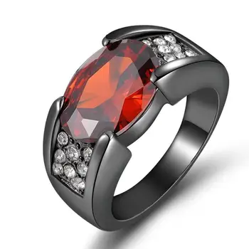 

Fashion red crystal ruby gemstones zircon diamonds rings for women & men black tone jewelry bijoux bague party accessories cool
