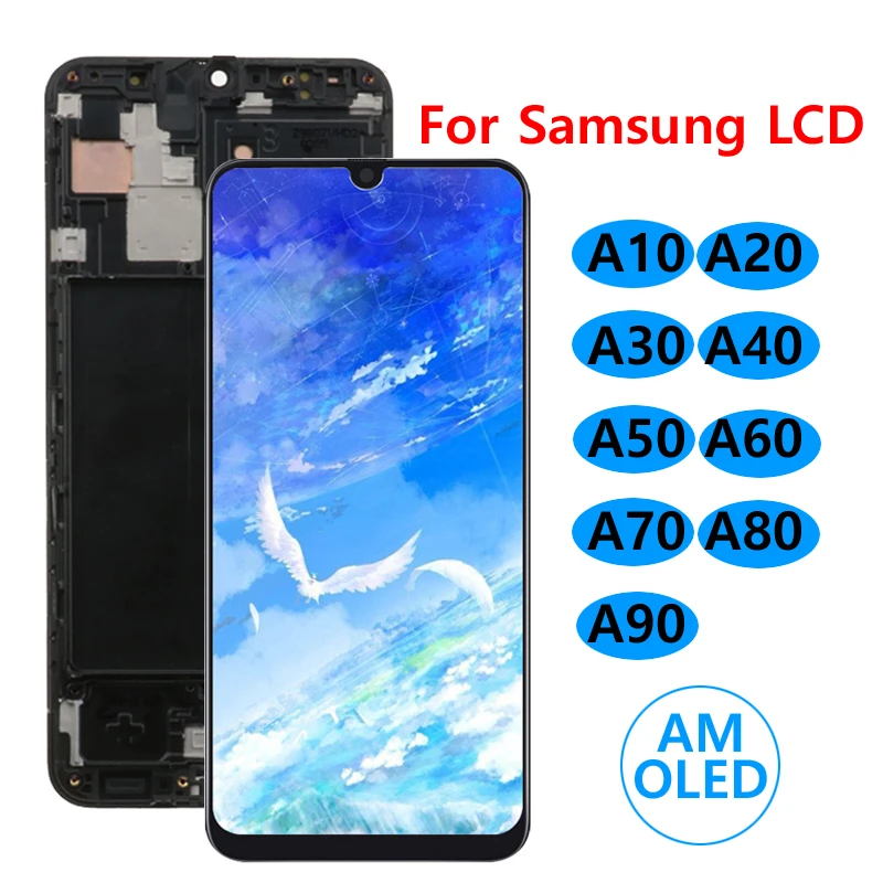 Сенсорный экран AMOLED для Samsung Galaxy A10 A20 A30 A40 A50 A60 A70 A80 A90 с рамкой в сборе | Мобильные