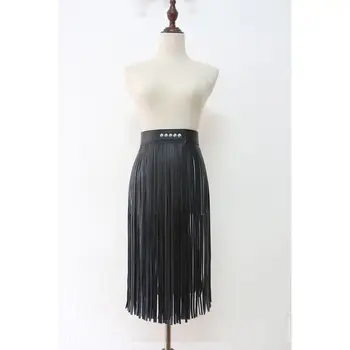 

Womens High Waist Faux Leather Tassels Skirt Body Harness Punk Party Clubwear