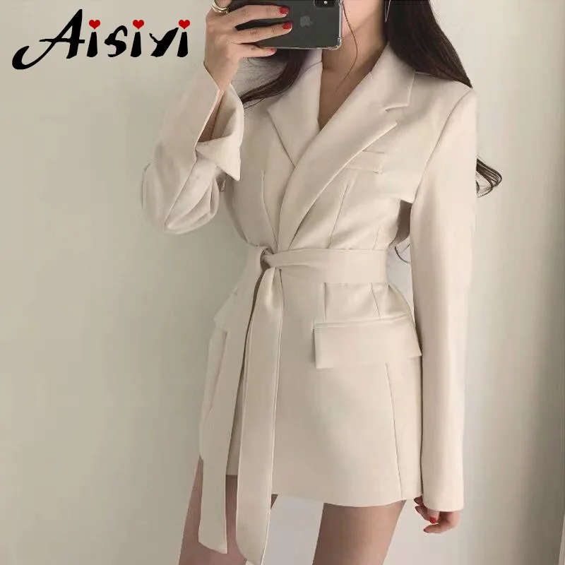 Women Blazers and Jackets White Korean Women's Blazer Long Suit Jacket Black Blazer Female Cape Long Sleeve Womens Suit 2019