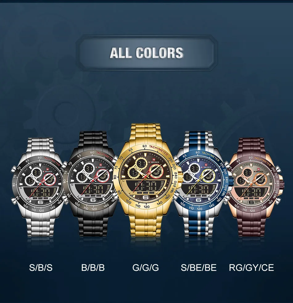 NAVIFORCE Men Military Luxury Watch Quartz Sport Casual Full Steel Wrist Watch Digital Analog Waterproof Clock Relogio Masculino