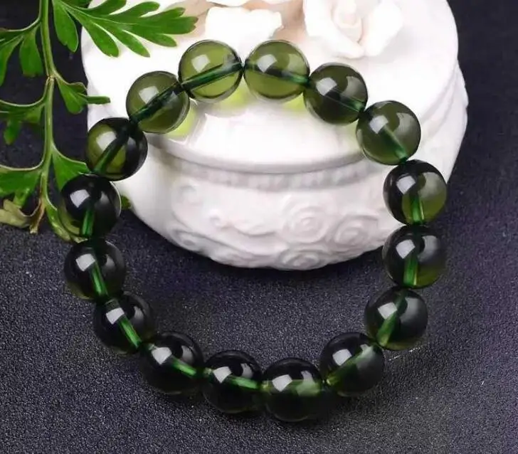 Piedras Naturales checo verde pulsera de meteorito cuentas redondas hombres mujeres pulsera sanción Energy regalo joyerci