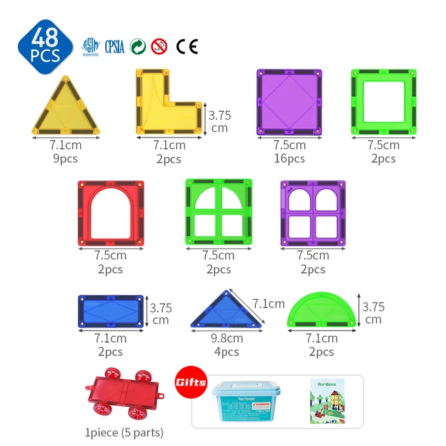 48PCS Magnetic Tiles Building Blocks STEM 3D Preschool Construction Designer Games Eductaional Toys for Children 2