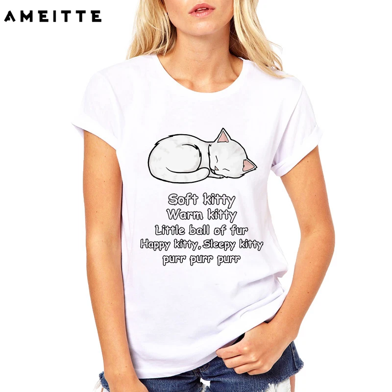 AMEITTE/летние топы, дизайнерские футболки большого взрыва, женские милые мягкие футболки с принтом котенка, модная Универсальная Женская белая футболка - Цвет: LC5741