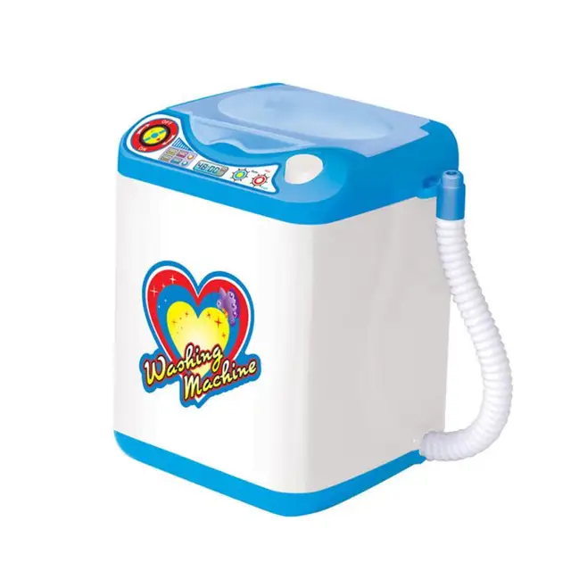 Mini Electric Washing Machine Toy Kids Plastic Dollhouse Toy Makeup Cleaner Washer With Dehydration Function 2