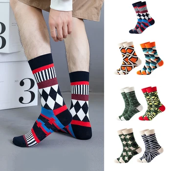 

Mid-tube Socks Funny Socks Cotton Socks Trendy Casual Skateboard Sock Streetwear Geometric Pattern Hosiery