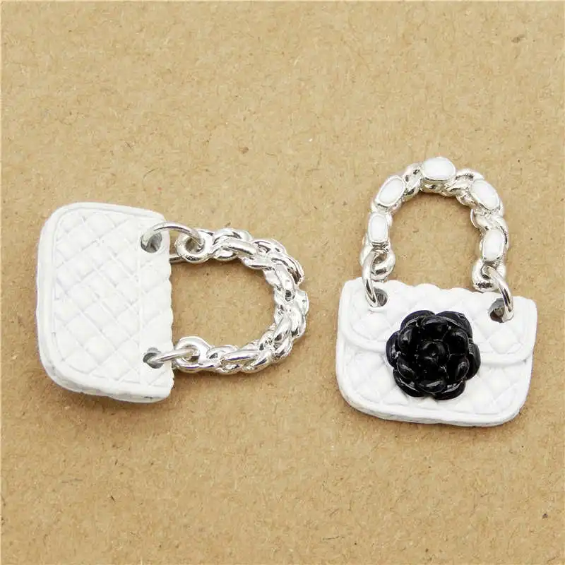 Julie Wang 2PCS Enamel White Purse Charms Handbag Alloy Gold Tone Women Bag Necklace Bracelet Jewelry Making Accessory | Украшения и
