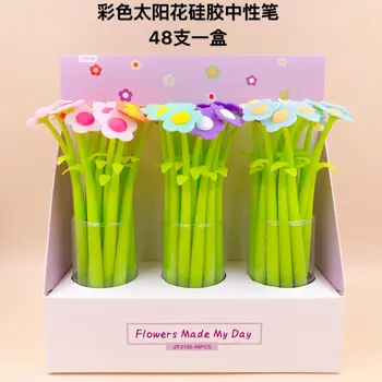 

48pcs Gel Pens Colored sun flower black colored kawaii gel-ink pens pens for writing Cute stationery office school supplies