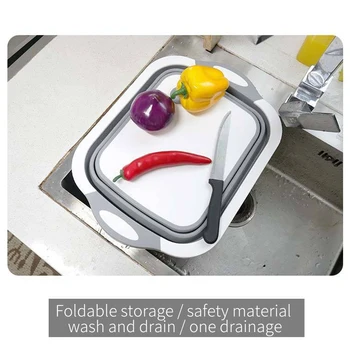 

3 in 1 Cutting Board Foldable Chopping Blocks Tool Multifunction Collapsible Drain Basket Vegetable Basin Fruit Washing Basket