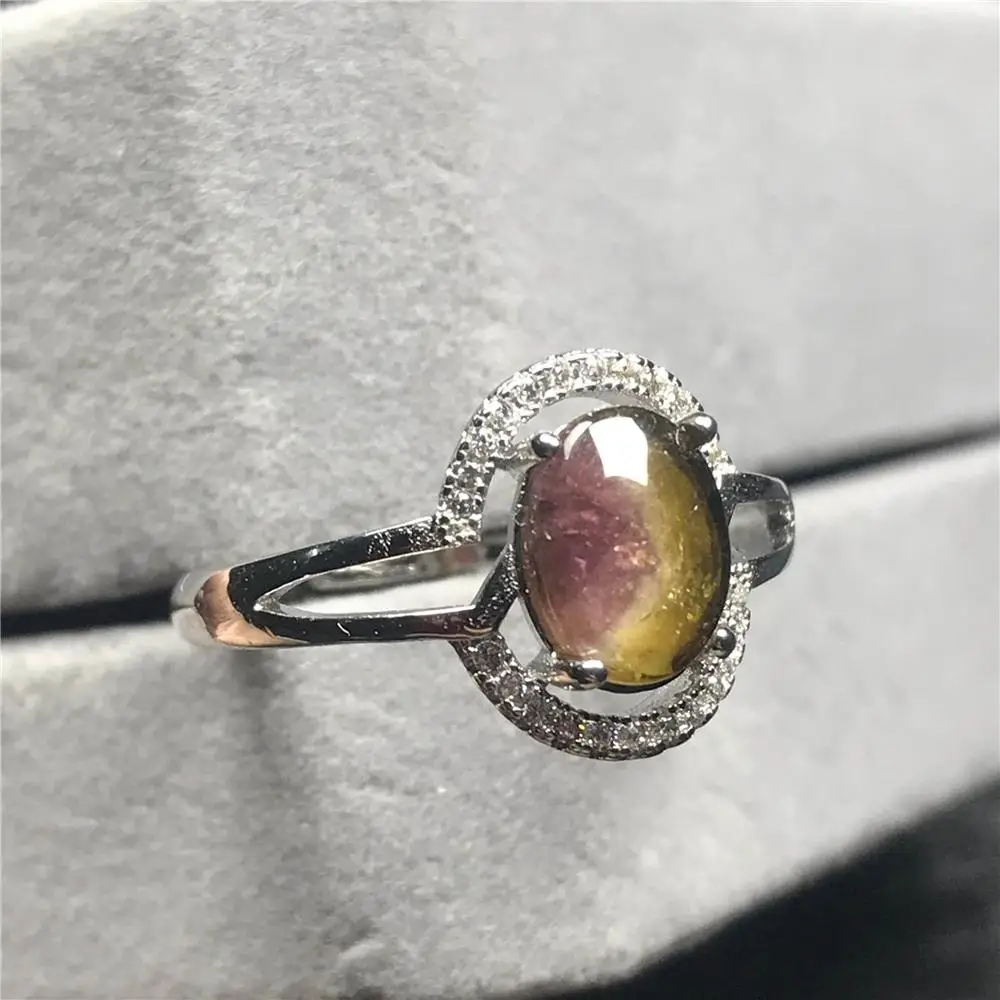 

Top Natural Colorful Tourmaline Quartz Ring For Woman Lady Crystal 9x6mm Beads Silver Gift Fashion Adjustable Ring Jewelry AAAAA