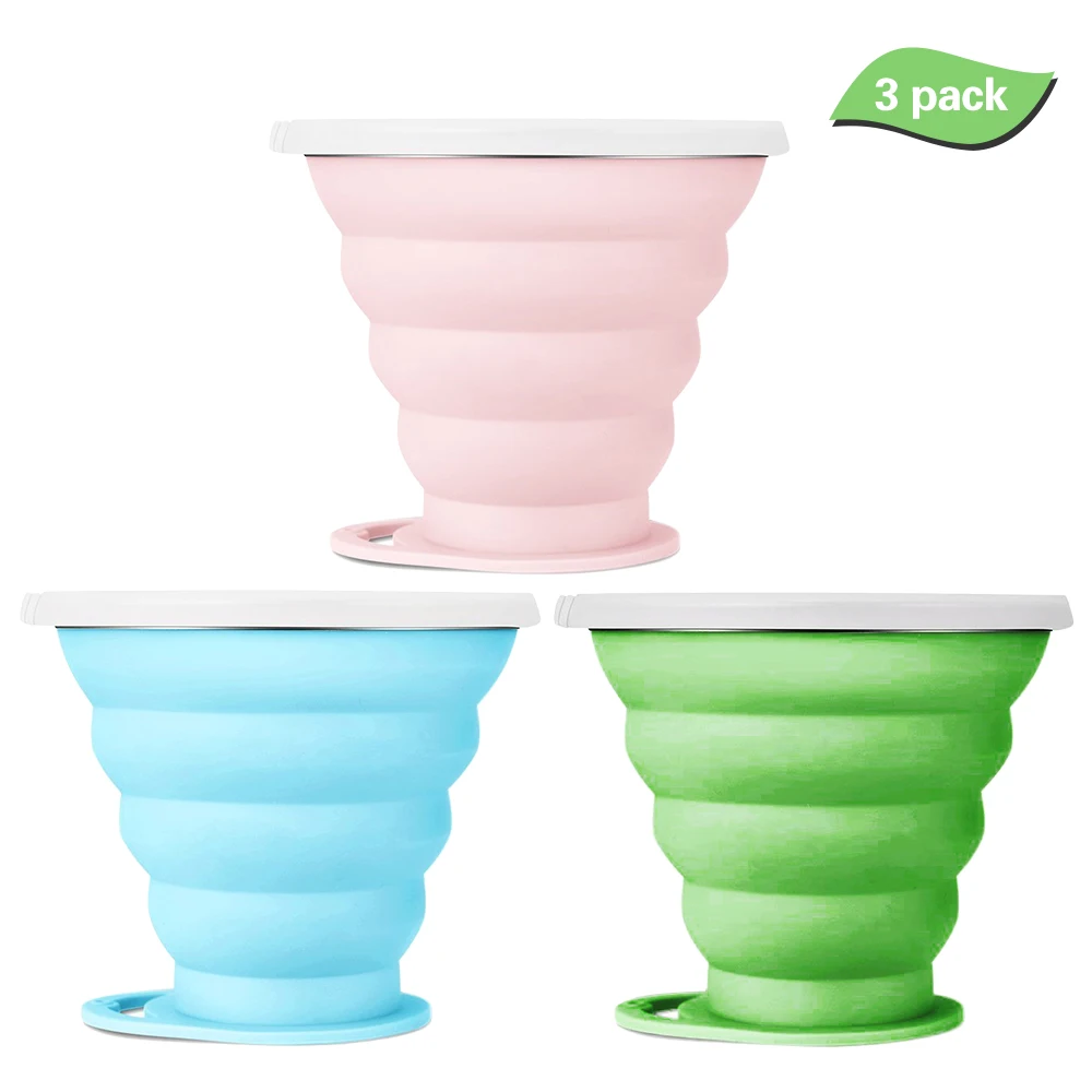 

4 Pack Silicone Collapsible Cup 270ml Travel Cup with Lids Silicone Folding Cup for Hiking Camping Picnic Travel Cup Tableware