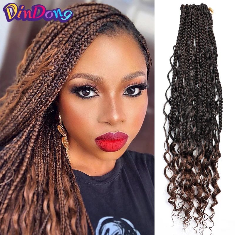 DinDong Goddess Box Braids 18 inch Synthetic Crochet Hair With Curly End Bohemian Box Braiding Hair Extensions Messy Goddess Bla