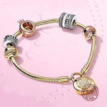 

NEW 2018 New Hot Sale 925 sterling silver Bracelet For In Love Gift Set For Women Gold Bracelet Charm DIY Letter Jewelry