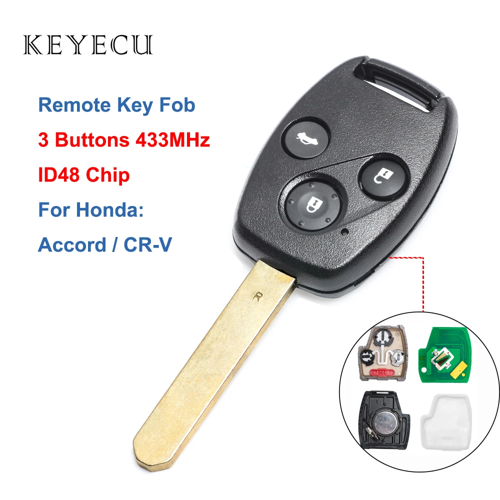 Keyecu Remote Key 3 Buttons 433Mhz ID48 Chip for Honda Accord 2003 2004  2005, CR V 2005 2006, Car Key|Car Key| - AliExpress