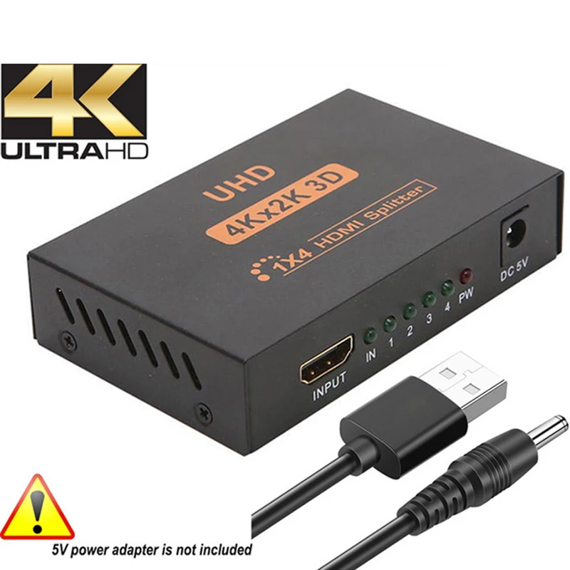 

UHD 4K HDMI Splitter 1X4 port HDMI Switcher amplifier repeater hub HDMI 1 in 4 out 3D&1080P 4KX2K/30HZ