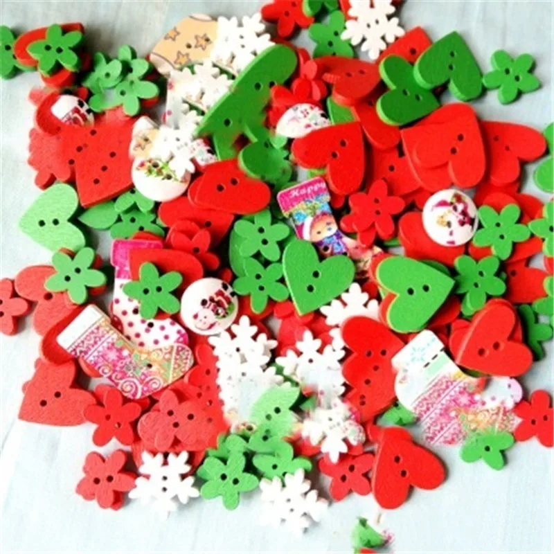 

A pack of Christmas series button size mixed wooden buttons handmade diy clothing decoration supplies heart-shape button