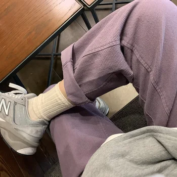 

Super Comfortable to Wear Washed Denim Solid Color All-match Slim Straight-Leg purple Pants Capri-Pants Trousers