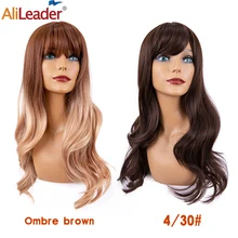 

Alileader Synthetic Light Brown Curly Wig Long Wave Wig With Bangs For Women Omber Brown Hair Heat Resistant Cosplay Party Daily