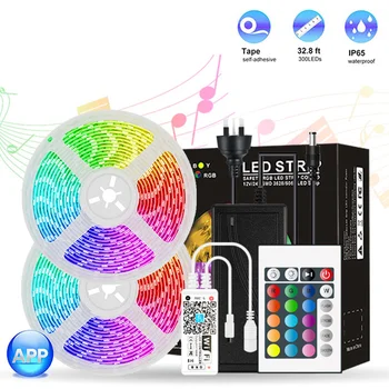 

10m SMD 5050 RGB LED Strip Light WiFi+Remote Control Flexible Tape Lamp LED Strip Light 12V+ Remote Control +Adapter