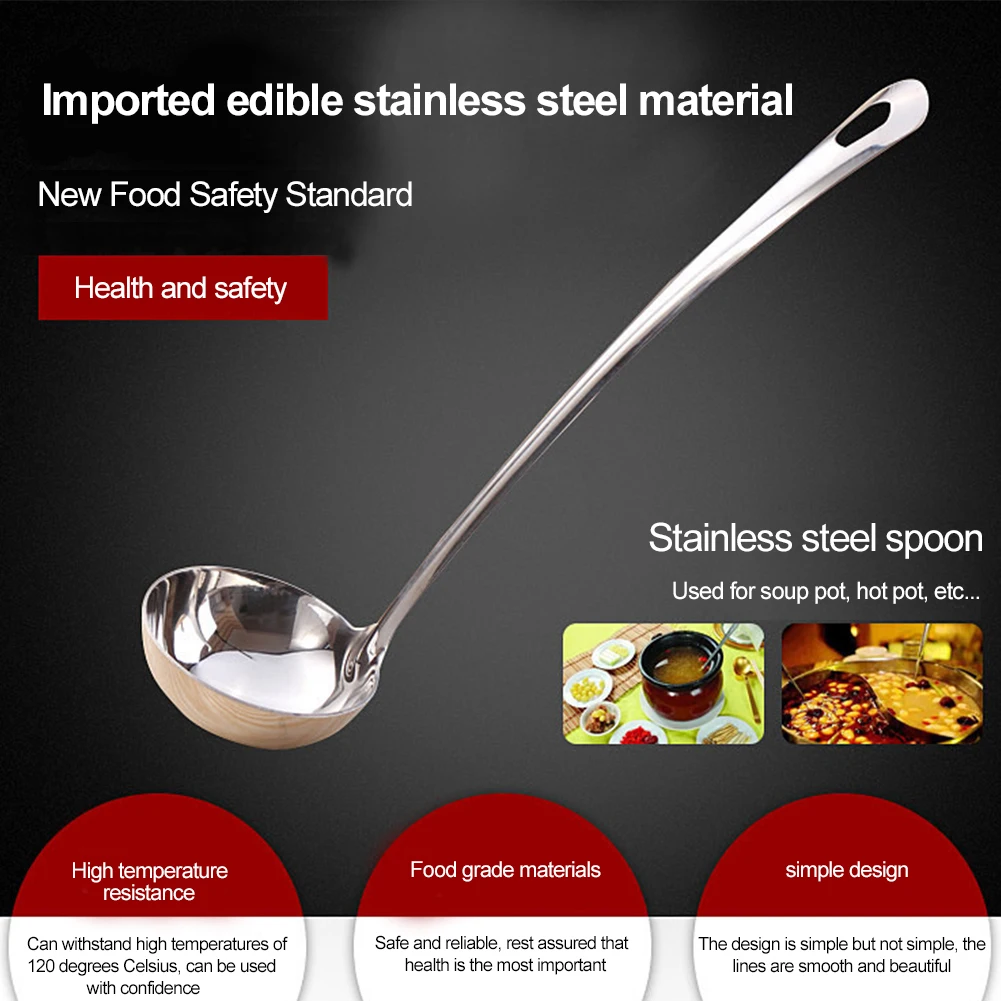 Stainless Steel Tablespoons Ladle Spoon Long Handle Round Rice Kitchen Cookware Hot Pot Cooking Tools | Дом и сад