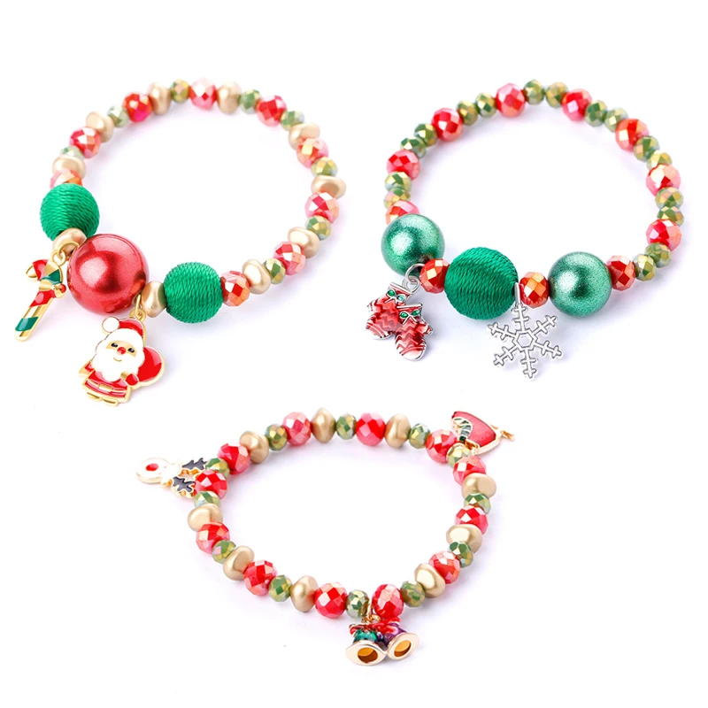 1 pcs children toy Bracelet Women Girls Round Beads Christmas Bracelets Jewelry Santa Claus Home Ornaments Gift Xmas Decor