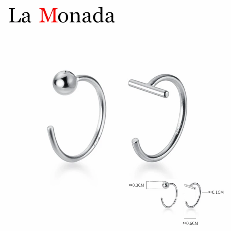 Hoop Earrings Ear Piercing Open-Huggies Asymmetric-Smooth 925-Sterling-Sliver Small Women