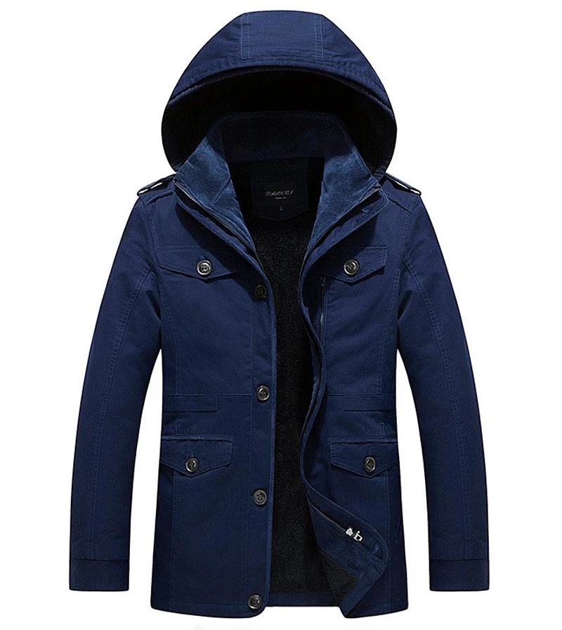 Dark Blue Зимняя куртка для мужчин, Толстая Повседневная хлопковая ветровка, флисовые куртки и пальто, верхняя одежда, мужская парка с капюшоном, верхняя одежда - Цвет: Dark Blue