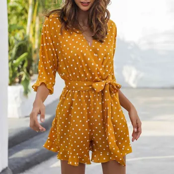 

Kancoold jumpsuit Women Fashion Casual Loose Polka Dot Short Sleeve Waist Tie Playsuits Streetwear new women jumpsuit 2020Apr16