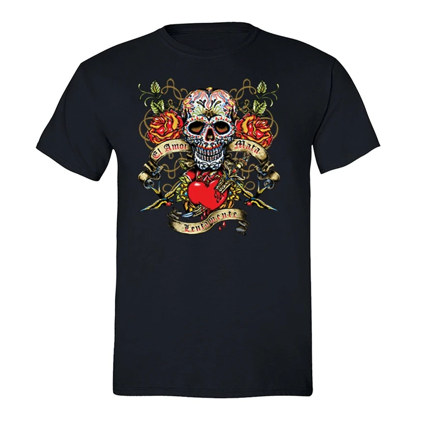 Мужские La Amor Mata Sugar Skull Day Of The Dead Dia De Los Muertos Мексиканская футболка Летняя стильная