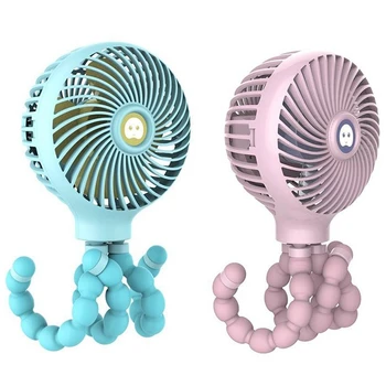 

2pcs Windable Handheld Fan with Rechargeable Battery 3 Speed Mini Usb Fan Mute for Child Student Dormitory Baby Stroller - Pink
