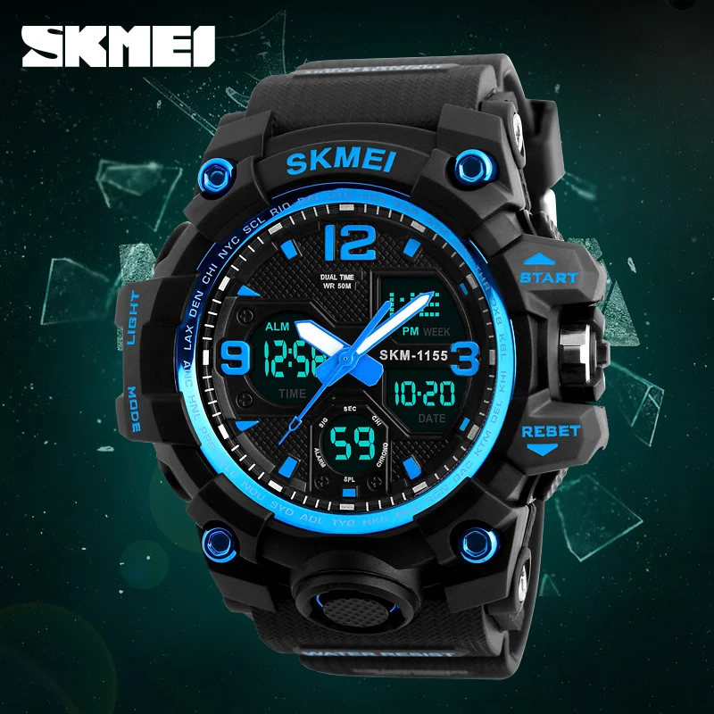 SKMEI брендовые военные мужские спортивные часы Роскошные водонепроницаемые аналоговые кварцевые часы мужские модные светодиодный цифровые часы Relogio Masculino