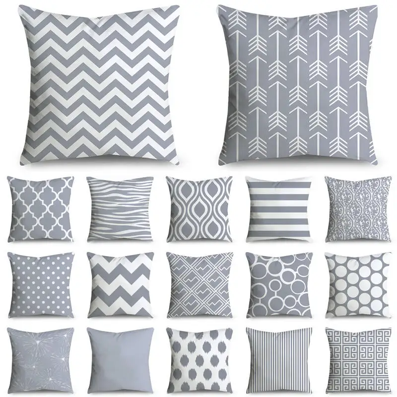 45*45 см серый полосатый геометрический наволочка из полиэстера Cojines Decorativos Para