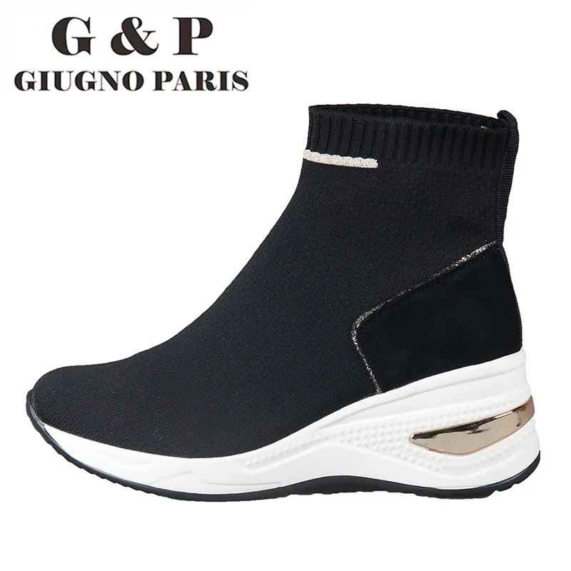 

Leather Insole Women Sneakers High top sock shoes wedge 8 cm platform high causal fashion Comfortable Authorized Italy Brand