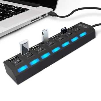 

USB HUB 2.0 HUB USB Splitter Multi USB 2.0 HUB USB3 7 Port Expander Independent Switch Multiple Hub Computer PC Accessories
