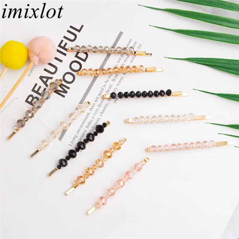 Imixlot 10 шт./компл. модные однотонные Цвет Стразы бусины Заколки для волос Для женщин сладкие с украшением в виде кристаллов заколки аксессуары для волос