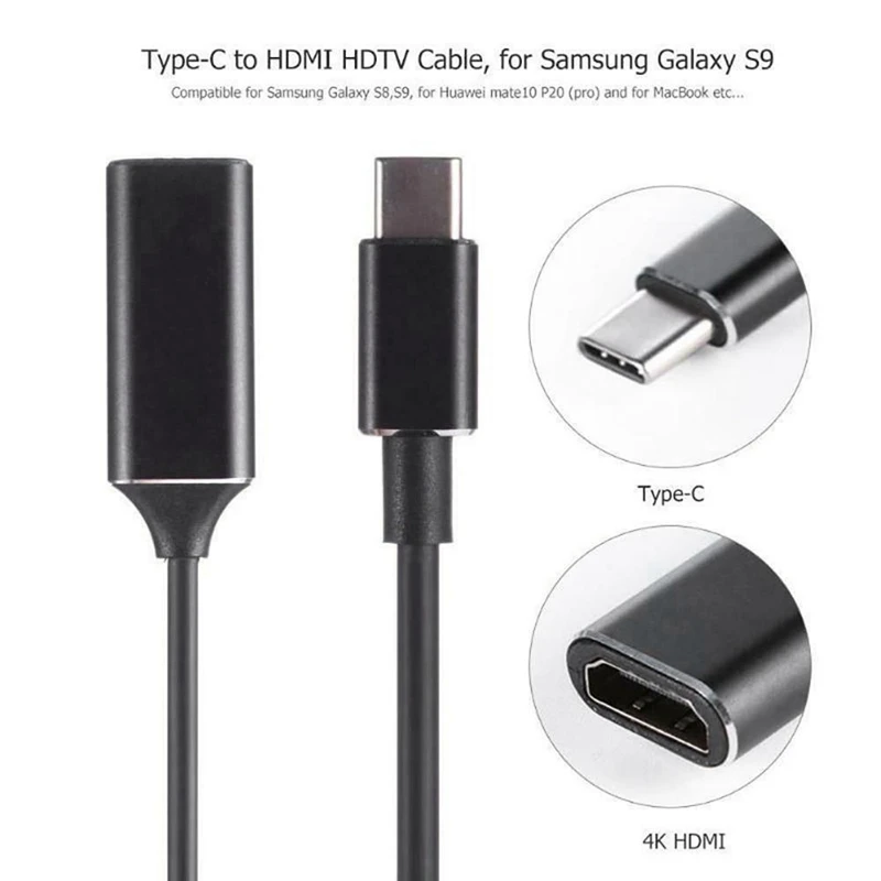 RISE-Usb 3,1 type C к гнезду 4K Hdmi Hdtv I удлинитель высокой четкости адаптер Черный