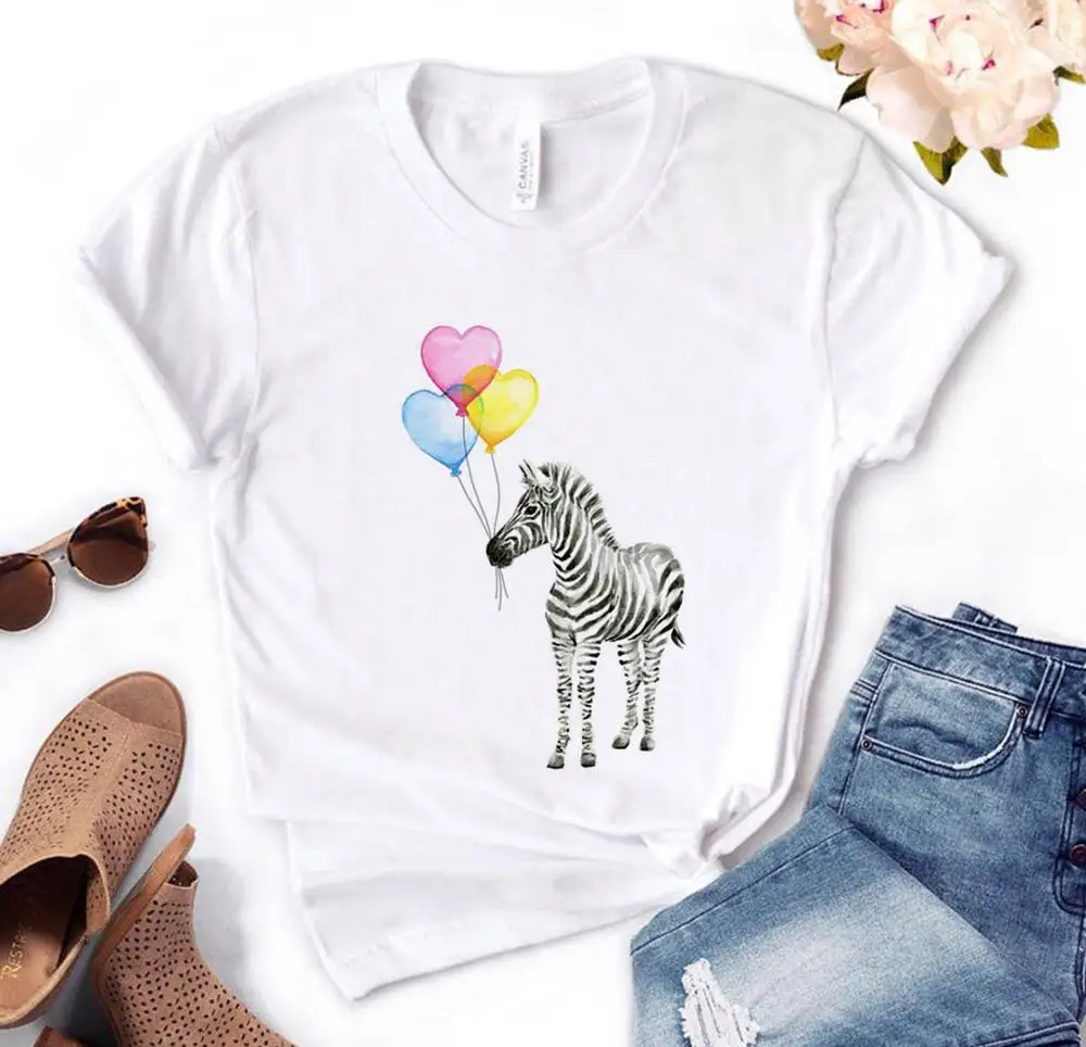 

Zebra and Balloon Printed Short Sleeve 2020 Summer Leisure Sports Breathable Round Neck Men's and Women's Short Sleeve T-Shirt