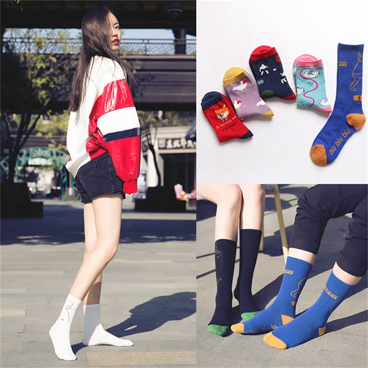 Художественный стиль, хлопковые женские носки, корейские Персонализированные носки, женские модные уличные носки с животными, Прямая поставка,, 1 пара