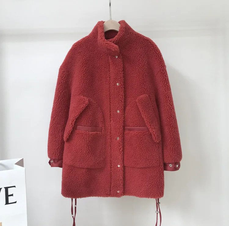 red Новое осенне-зимнее пальто с мехом Женская Повседневная Свободная кашемировая Куртка женская теплая шерстяная замшевая пальто с подкладкой парка NS1411 - Цвет: red
