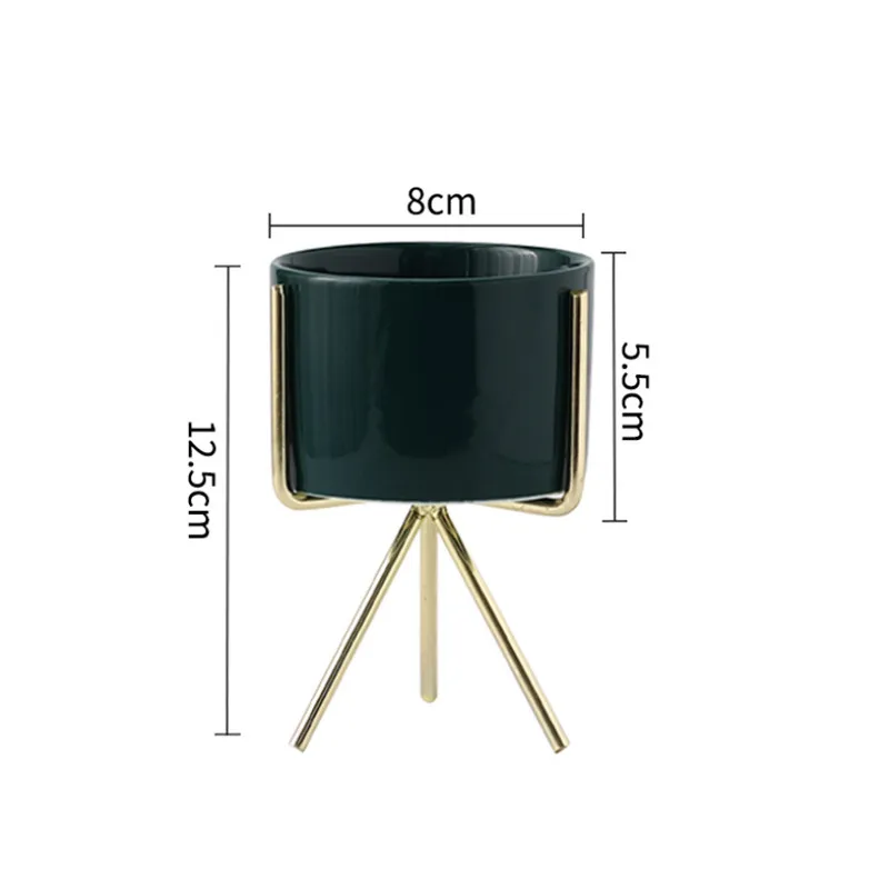 Nordic Ceramic Flower Pot Succulents Planter Iron Frame Plant Holder Green Plant Flower Pot Desk Office Decoration Ornament - Цвет: Dark Green S