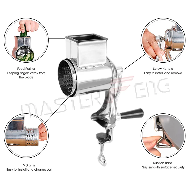 Вращающийся сырный Терка-сыра и Орех Резак, фрукты и овощи измельчитель с острыми цилиндры нержавеющая сталь барабаны