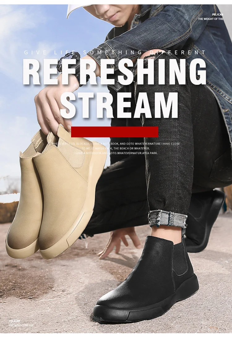 Модные мужские ботинки в байкерском стиле; кожаная обувь; удобные плюшевые мужские кроссовки; водонепроницаемые зимние ботинки; Ботинки Челси высокого качества; Botas; Цвет Черный