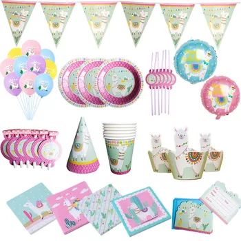 

Alpaca tableware Birthday Party Decor Llama Paper Plates Cups Napkins Cake Topper for Kids Happy Birthday Party Decor Supplies